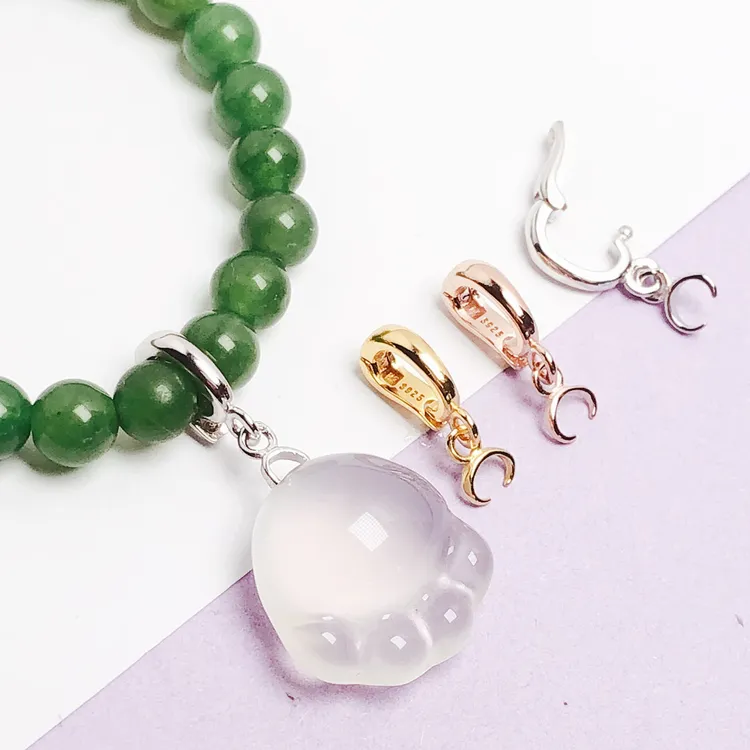 925银银制品 开口左右孔吊坠扣DIY配件扣项链牛鼻孔活口横穿孔扣