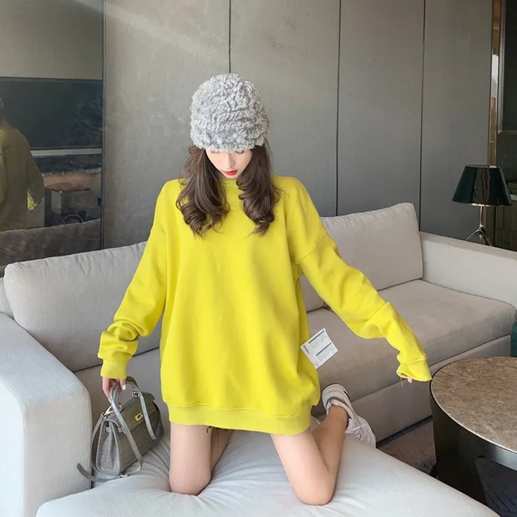 美式圆领卫衣女2025春秋薄款欧货潮牌韩版大版中长款遮臀外套