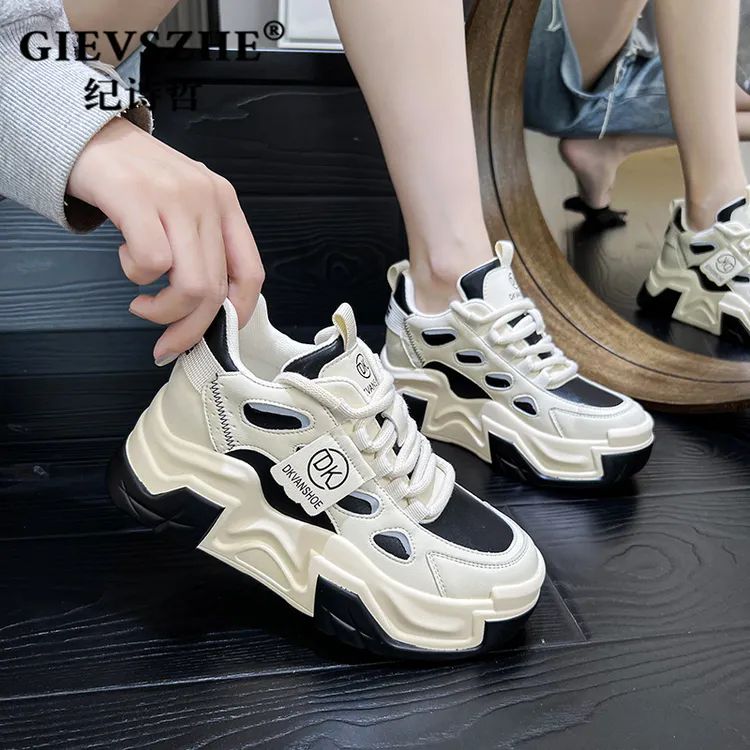 纪诗哲女鞋厚底增高老爹鞋女秋冬季新款网面透气小白鞋百搭休闲鞋