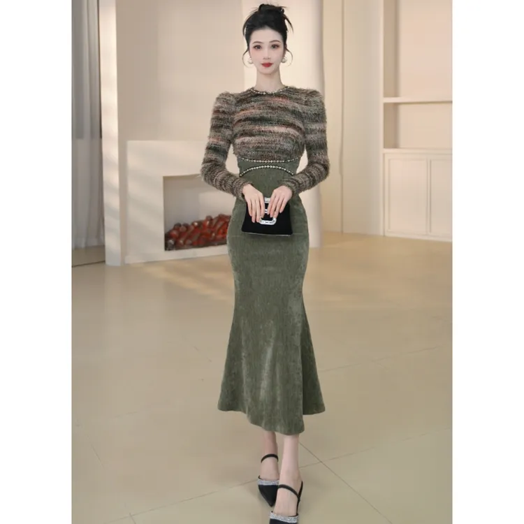 沐子的轻奢私藏【Mu/zi56068】法式显瘦气质复古修身名媛宴会连衣裙