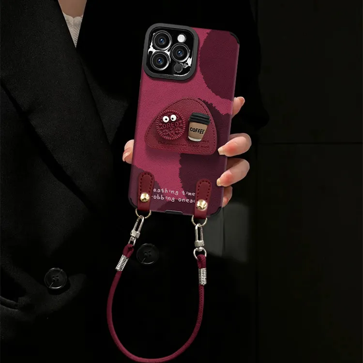 煤球咖啡适用苹果vivo华为oppo小米iPhone17瞳眼小羊皮手机壳