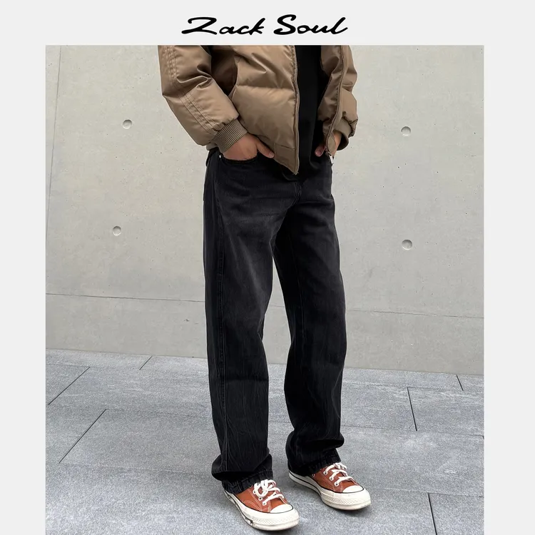 Zack校长zacksoul “爆裂纹深蓝”水洗牛仔裤15OZ宽松百搭美式复古