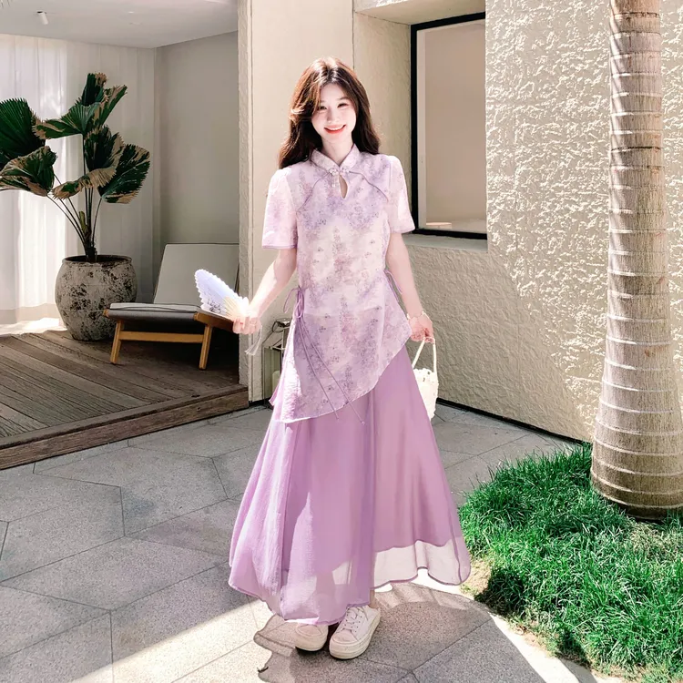 新中式国风气质套装裙女2025夏季新款改良旗袍上衣半身裙两件套