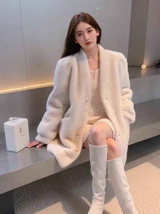 毛毛外套女2025秋冬新款环保皮草水貂绒高级感中长款皮毛一体大衣