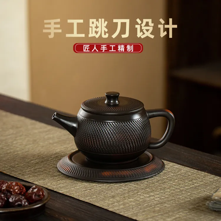 紫陶跳刀汉瓦壶大容量家用泡茶壶紫陶壶汉瓦