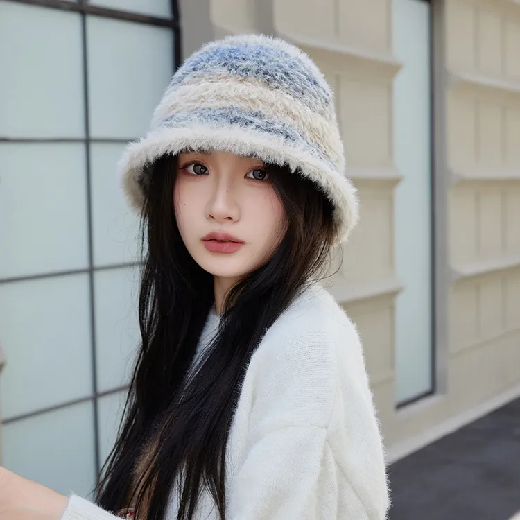 毛绒加厚渔夫帽子女秋冬季百搭韩版盆帽保暖时尚彩色显脸小水桶帽