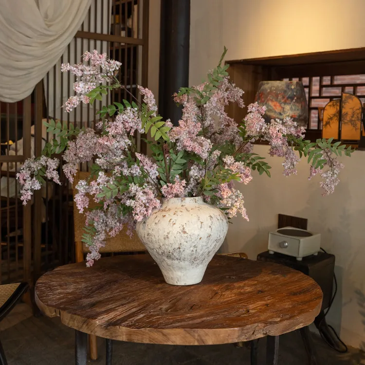 景德镇简约粗陶花瓶手工肌理纹诧寂新中式水培黑色花器客厅摆件