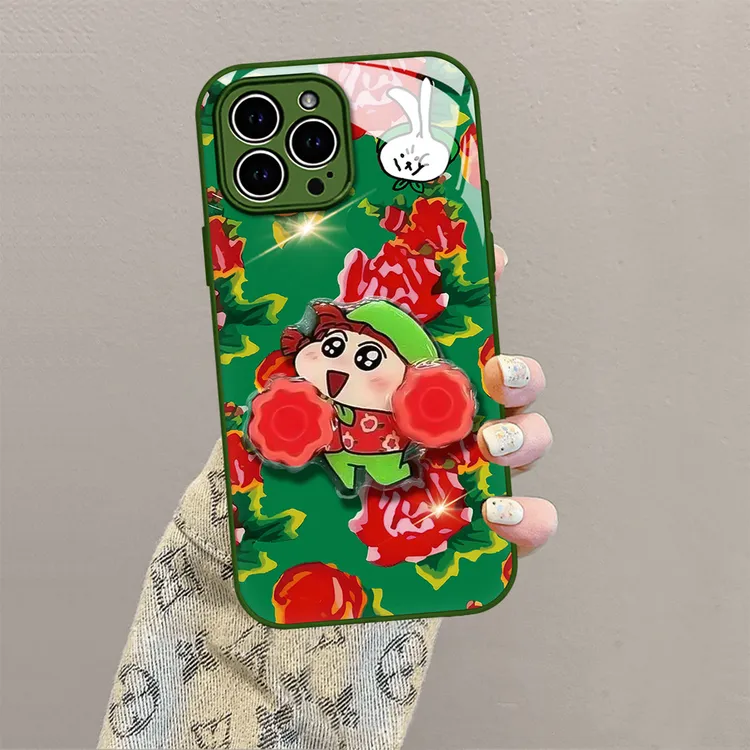 红色东北彩色大花中国红金属漆玻璃防摔全包保持个性创意直边