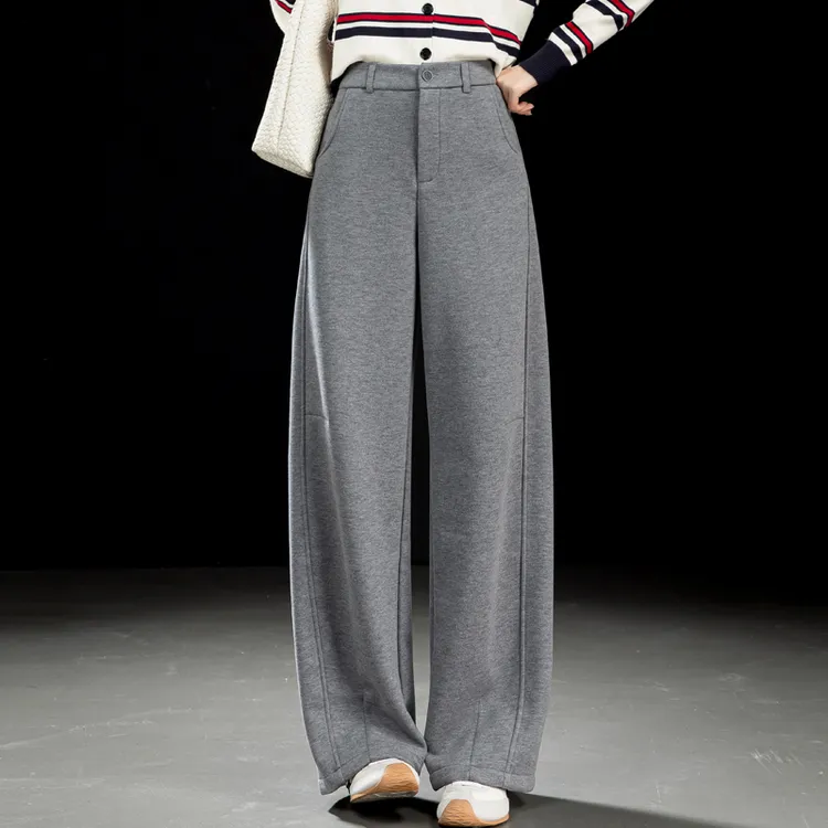 显瘦分割弯刀裤女2025新款保暖加绒阔腿裤女冬季绵羊毛裤子直筒裤