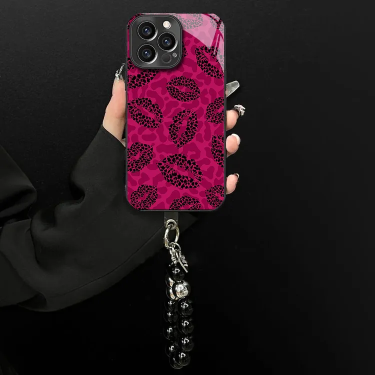 适用于苹果/oppo/华为/vivo/小米复古唇印电镀玻璃手链防摔手机壳