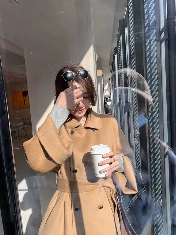 8157  M赫本风毛呢外套女秋冬高级感中长款加厚双面呢子大衣8234