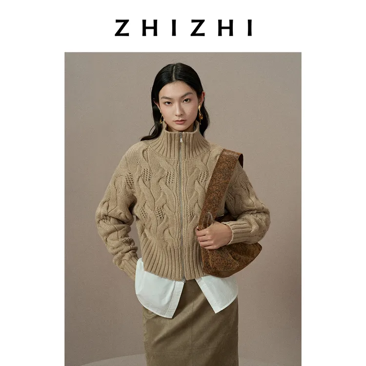 致知 一光年 绞花拉链开衫立领慵懒风时尚冬季宽松ZZ2EWKGN135