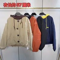 5658连帽撞色排扣休闲百搭夹棉外套