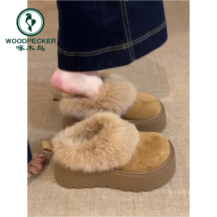 啄木鸟包头拖鞋女外穿冬季毛绒冬季厚底增高保暖毛毛鞋勃肯鞋棉鞋