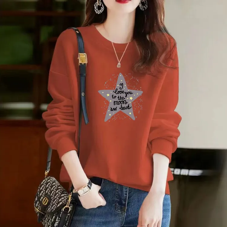 秋冬季新款加厚圆领卫衣女休闲大码宽松显瘦洋气减龄无帽套头外套