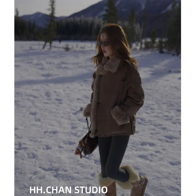 HH.CHAN“橡木妞”vintage进口羊皮毛一体可立领皮草外套HH55V40796