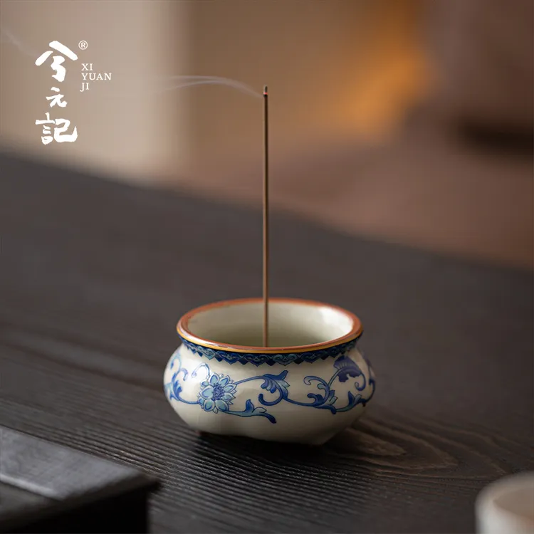 青花汝窑香炉香托线香插三足鼎香座檀香炉香熏炉家用室内茶具配件