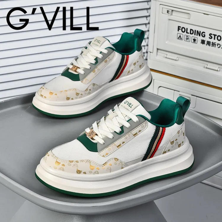 G’VILL/贵之步厚底拼色板鞋轻奢厚底低帮时尚增高舒适百搭潮鞋