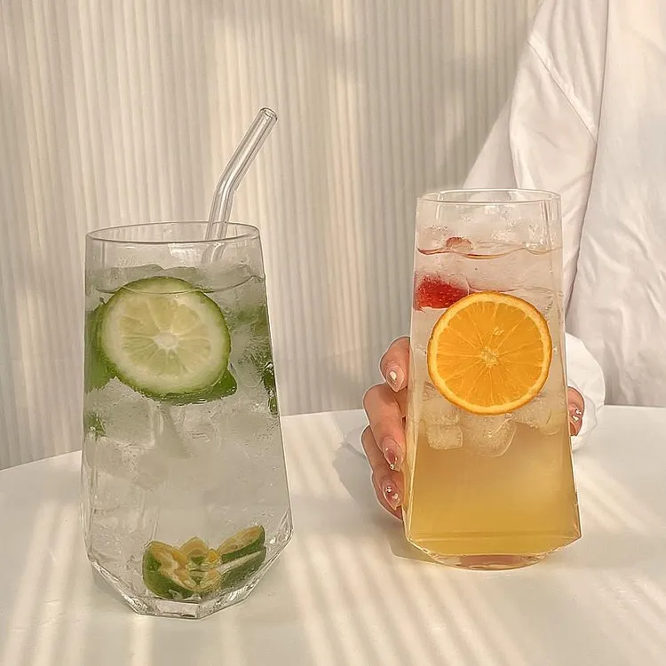 菱角玻璃杯 网红餐厅水果茶杯苏打气泡水杯冷饮料杯喝水杯子玻璃