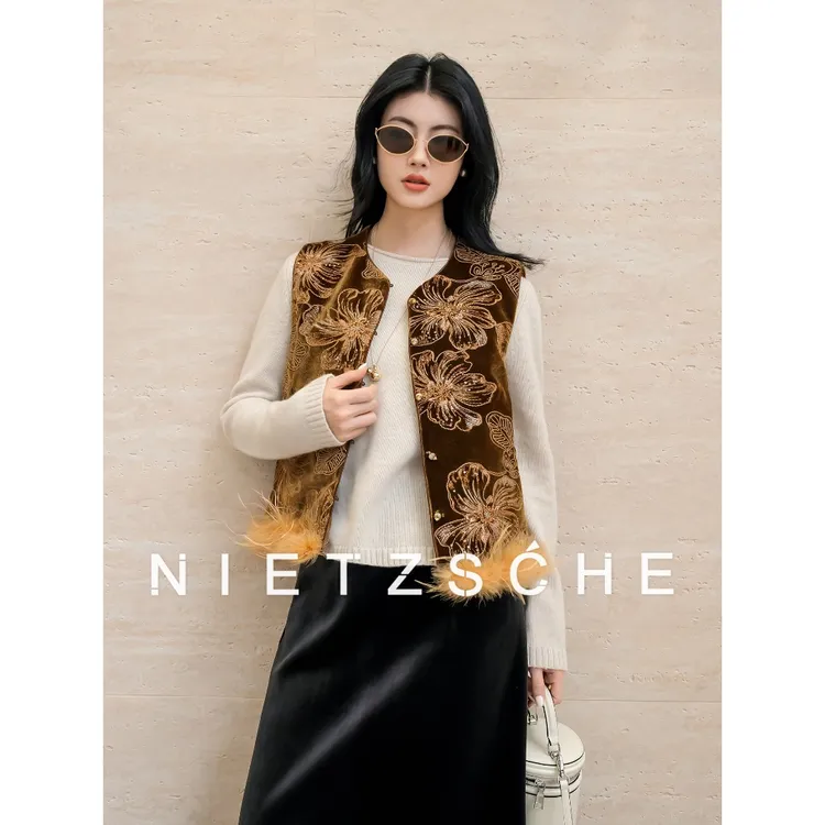 尼采 官方直营｜东方老钱鹅绒马｜新中式国风丝绒羽绒服62105