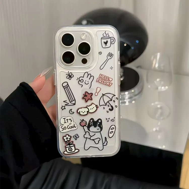 卡通涂鸦小狗适用于iPhone17/16promax苹果15pro二合一太空手机壳