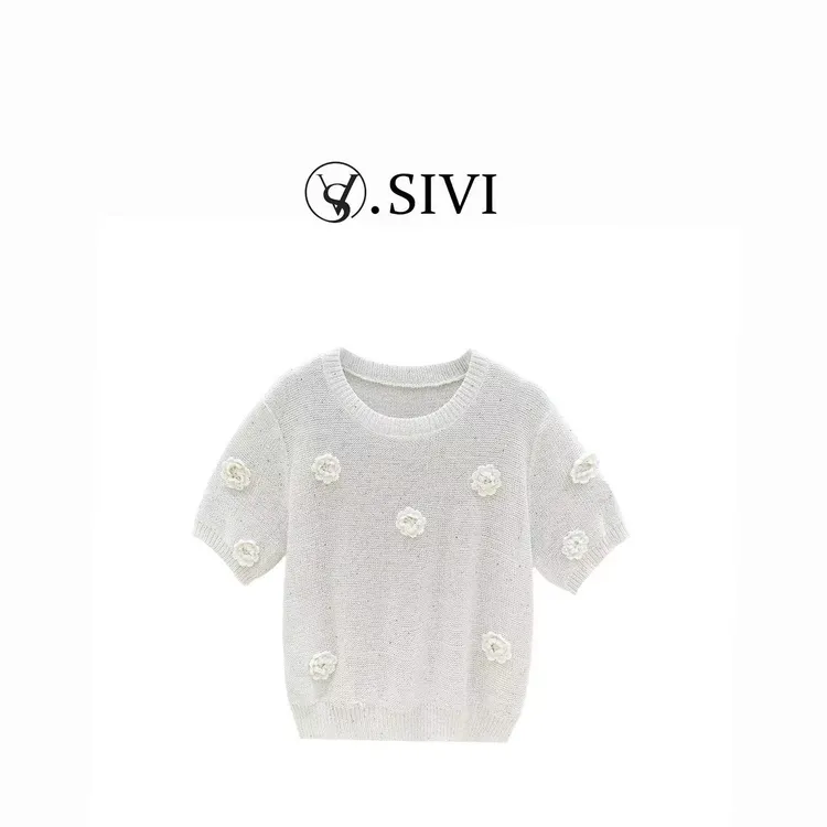 熙薇【朵朵花开】2025春季新款时尚百搭休闲上衣毛衣H1984