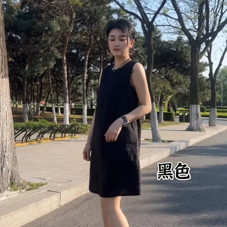 606款夏季百搭亚麻无袖连衣裙（裙长87）卡码拍大