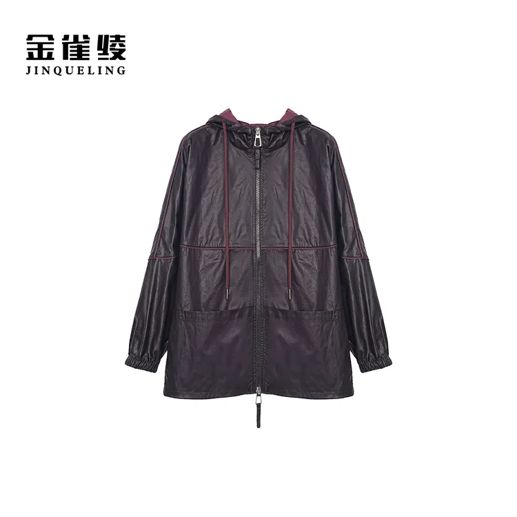 金雀绫【遇见西雅图】设计师款正反皮质撞色加宽加大外套SZA3TW604