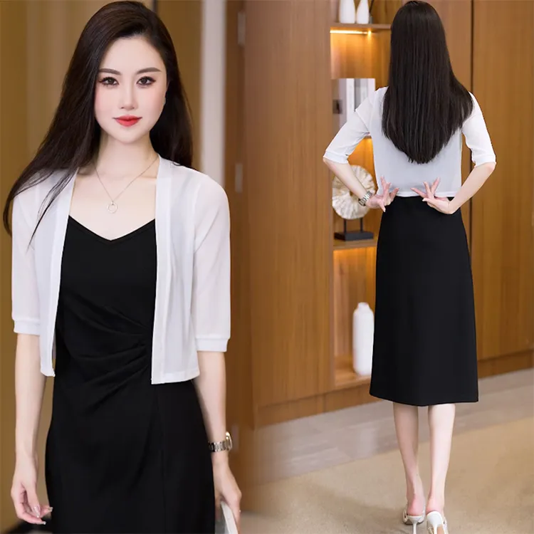 夏季冰丝网纱开衫女短款上衣小坎肩配吊带裙子外搭小外套防晒披肩