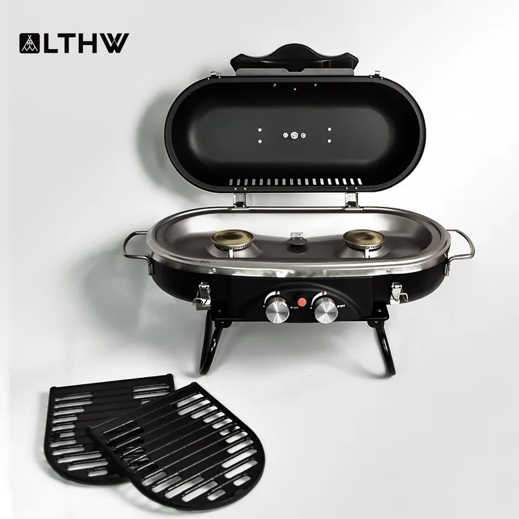 LTHW旅腾户外露营庭院焖烤可折叠桌面便捷双气头烤炉烧烤架