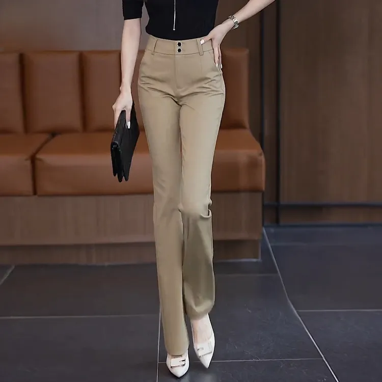卡其色气质微喇裤女2025春夏新款高腰时尚修身弹力休闲喇叭裤西裤