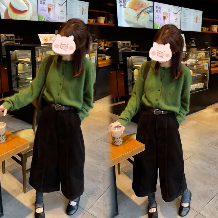 早秋小个子韩系纯色针织衫女2025新款气质阔腿裤盐系轻熟两件套装