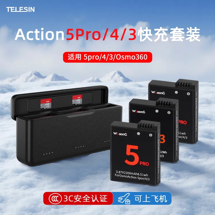 泰迅适配DJI大疆Action5pro充电器Action4/3电池充电盒收纳盒配件