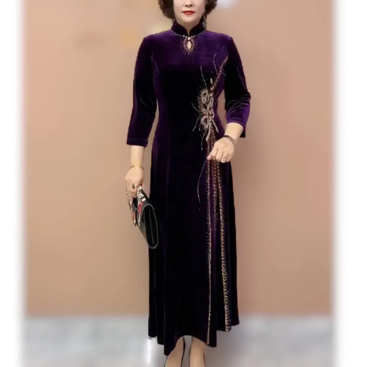 高贵中年女装连衣裙中长款大码显瘦喜婆婆婚宴礼服妈妈装旗袍改良