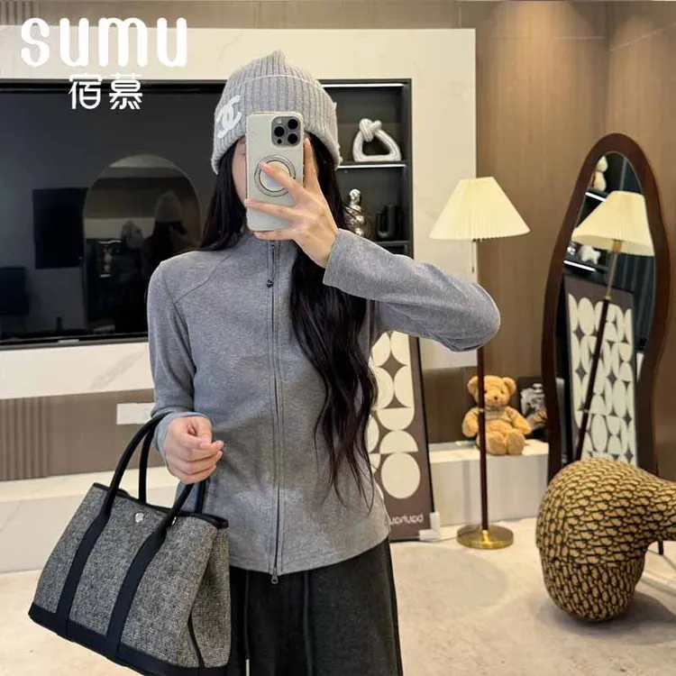 宿慕SUMU小立领双拉链保暖舒适外套10-30冬季新款百搭上衣外套857