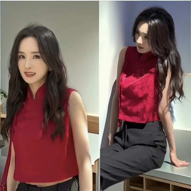 杨幂款中式斜襟流苏46衣长盘扣提花马甲女2025夏新款无袖短款上衣