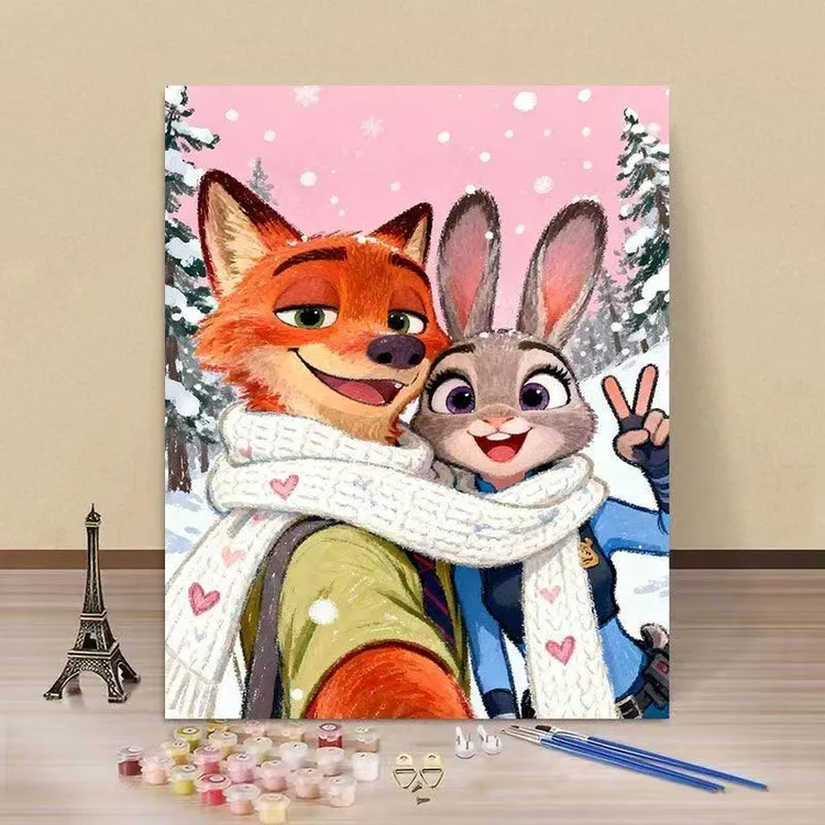 diy数字油画手工填色疯狂动物城卡通动漫油画治愈情侣手绘装饰画