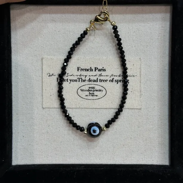 铜合金仿水晶手链 GULUM 482 手工黑色手链复古单圈气质可调节