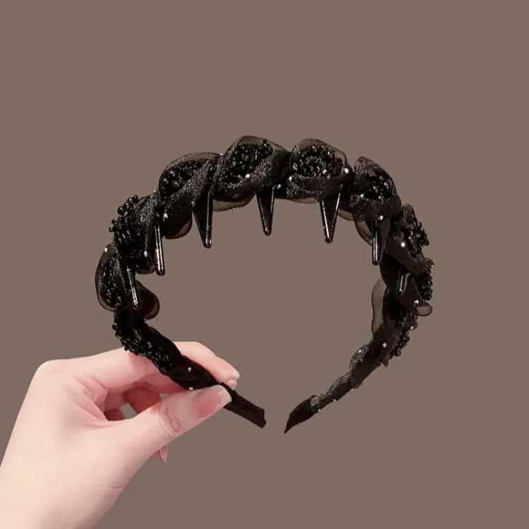 麻花辫发箍高颅顶轻奢带齿头箍女高级感时尚洋气串珠水晶发捆头饰