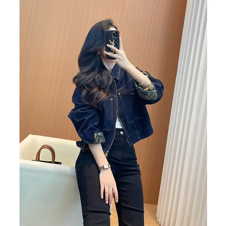 超好看的牛仔外套女款2025新款今年流行爆款撞色深蓝色小个子上衣