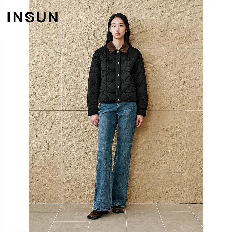 INSUN恩裳2025春季巴恩风菱形格棉服外套