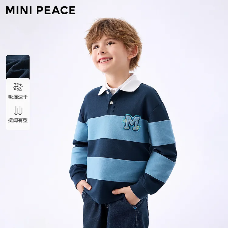 [吸湿速干]MINIPEACE太平鸟童装秋新男童POLO衫翻领儿童长袖T恤潮