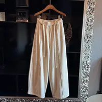 复古毛呢松紧腰加绒加厚宽松休闲垂感阔腿裤