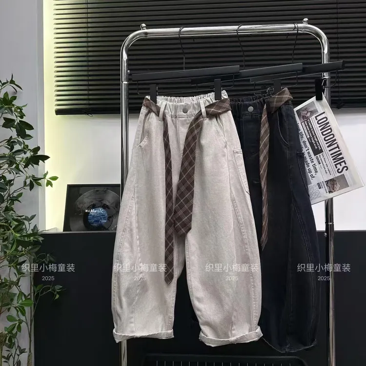 【原版品质】秋季新款男童女童休闲阔腿弯刀牛仔裤百搭休闲裤