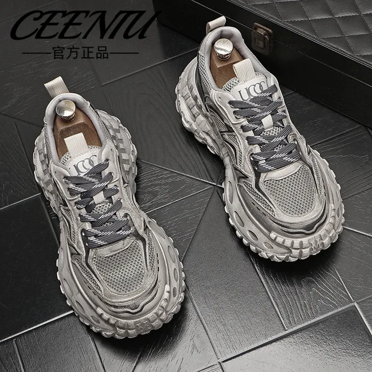 CEENIU运动鞋复古ins老爹鞋厚底休闲潮男百搭做旧款轮胎底青透气