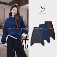 玖黛衣【都市灰奢】秋冬加绒加厚慵懒风常规带拉链款卫衣 WYJ46128