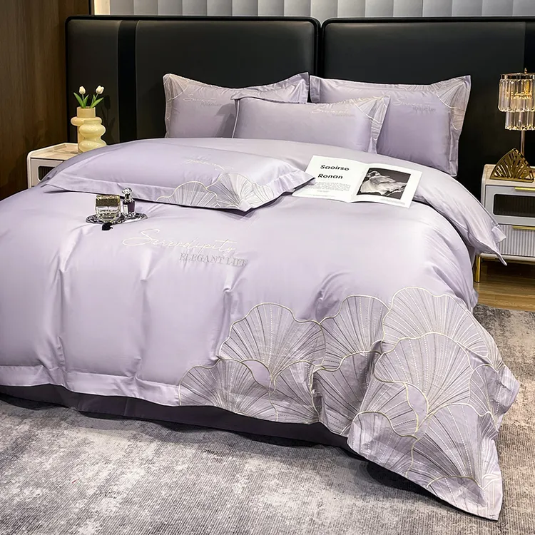 高级感A类200支长绒棉四件套花卉刺绣被套全棉轻奢床上用品