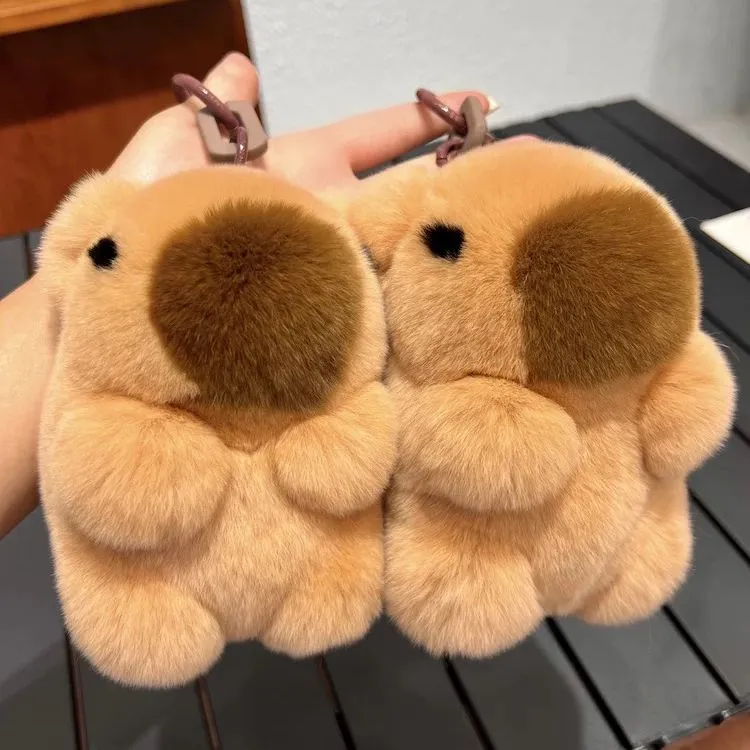 可爱真獭兔毛水豚卡皮巴拉汽车钥匙扣挂件毛绒公仔玩偶书包包挂饰