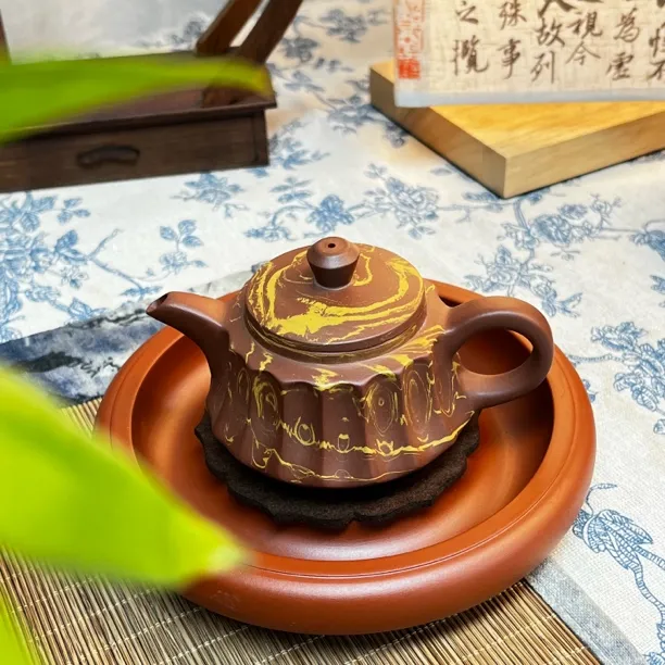 潮州手拉绞泥壶100cc黄金三杯紫砂纯手工原矿朱泥家用工夫茶单丛