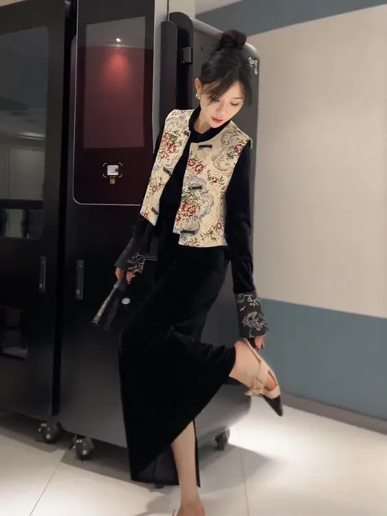 套装新中式秋冬民族风连衣裙时尚套装中国风时尚唐装